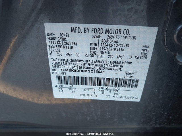 Ford EXPLORER XLT 2021 1FMSK8DH6MGC15635 Image 9