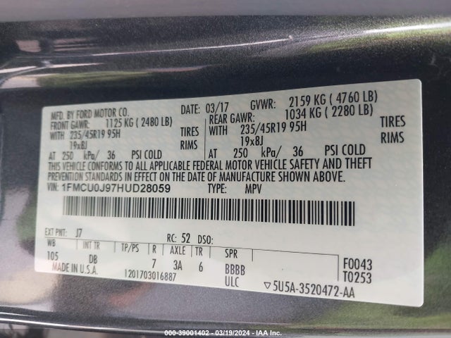 Ford Escape Titanium 2017 1FMCU0J97HUD28059 Image 9