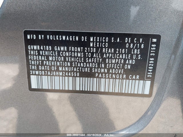 3VWDB7AJ6HM244558 Volkswagen Jetta 1.4t Se