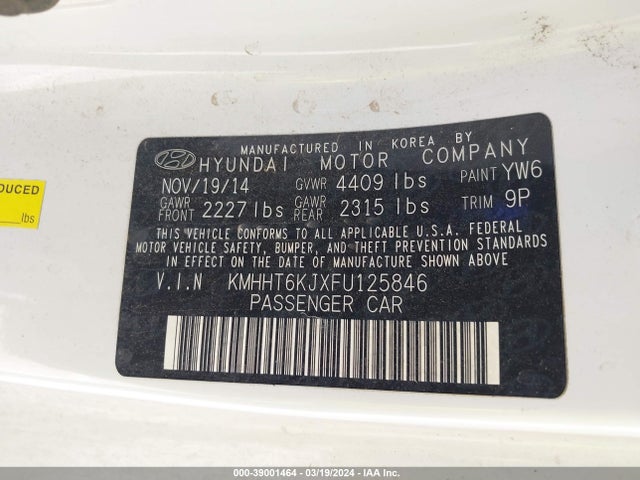 Hyundai Genesis 3.8 Base 2015 KMHHT6KJXFU125846 Image 9