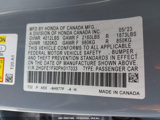 Honda Civic Touring 2023 2HGFE1F90PH317033 Image 9