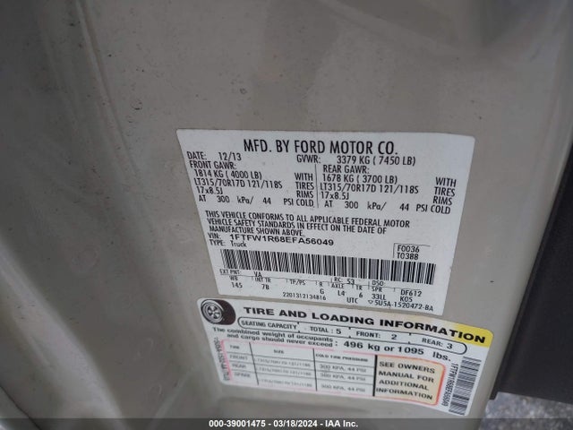 Ford F-150 Svt Raptor 2014 1FTFW1R68EFA56049 Image 9