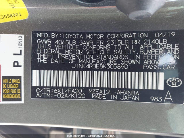 Toyota COROLLA SE 2019 JTNK4RBE8K3058901 Image 9