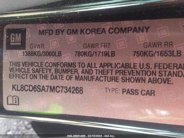 Chevrolet Spark Fwd 1lt Automatic 2021 KL8CD6SA7MC734268 Image 9