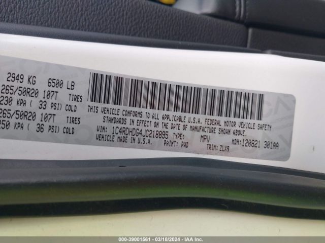 1C4RDHDG4JC218895 Dodge Durango Gt Rwd