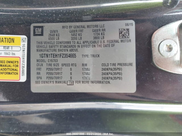 GMC SIERRA 1500 2015 1GTN1TEH1FZ354665 Image 9
