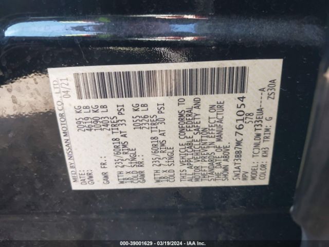 5N1AT3BB7MC761054 Nissan Rogue Sv Intelligent Awd