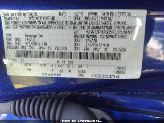Ford Focus 2015 1FADP3F27FL333607 Image 9