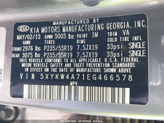 5XYKW4A71EG466578 KIA Sorento Limited V6