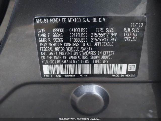 3CZRU6H35LM711685 Honda Hr-v Awd Lx