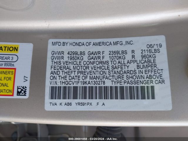 1HGCV1F19KA130278 Honda ACCORD LX