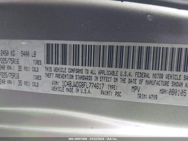 1C4BJWDG8FL774617 Jeep Wrangler Unlimited Sport