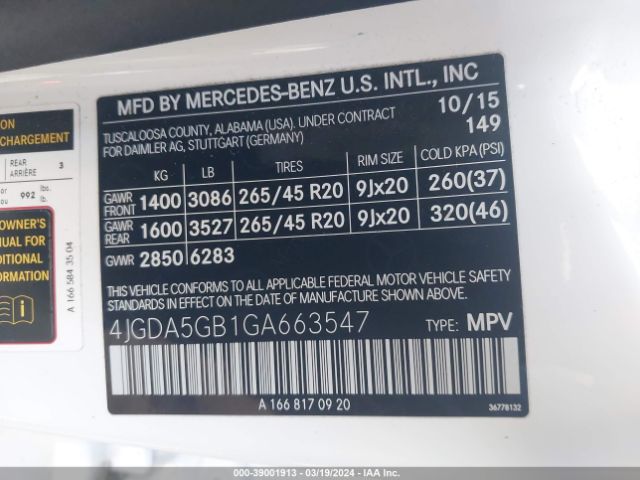 4JGDA5GB1GA663547 Mercedes-Benz Gle 400 4matic