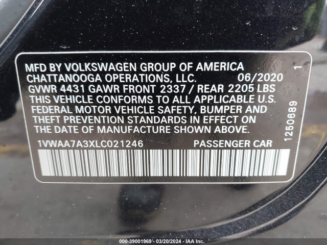 1VWAA7A3XLC021246 Volkswagen Passat 2.0t S