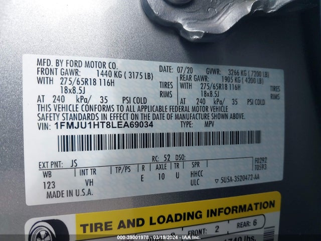 Ford Expedition Xlt 2020 1FMJU1HT8LEA69034 Image 9