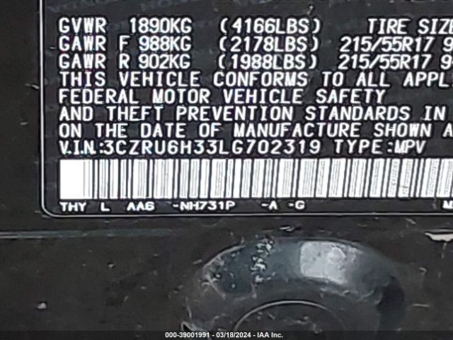 3CZRU6H33LG702319 Honda Hr-v Awd Lx