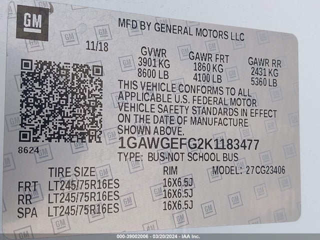 Chevrolet Express 2500 Ls 2019 1GAWGEFG2K1183477 Image 9