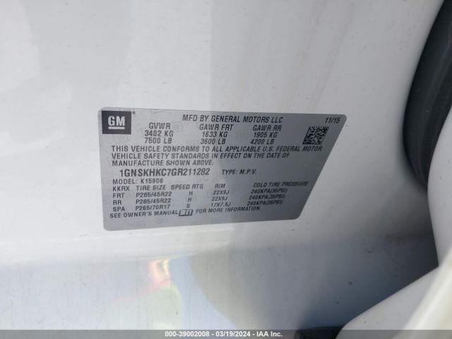 1GNSKHKC7GR211282 Chevrolet Suburban Lt
