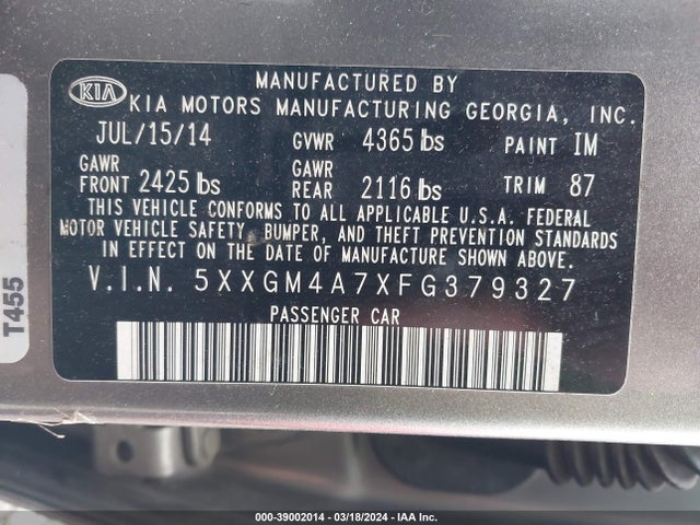 KIA Optima Lx 2015 5XXGM4A7XFG379327 Image 9