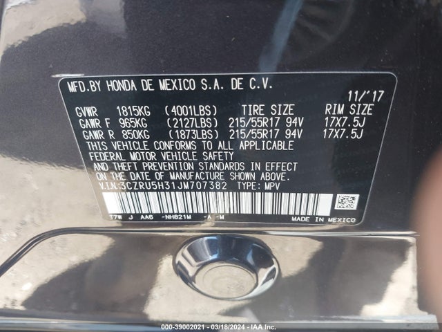 Honda HR-V LX 2018 3CZRU5H31JM707382 Image 9