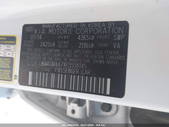 KIA Optima Lx 2015 KNAGM4A7XF5558145 Image 9