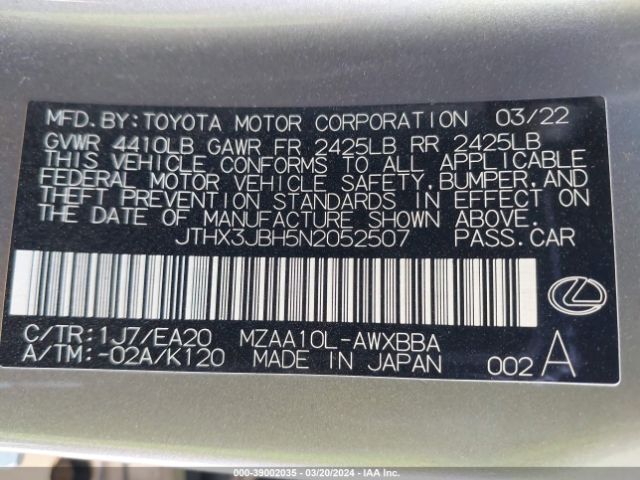 JTHX3JBH5N2052507 Lexus UX 200