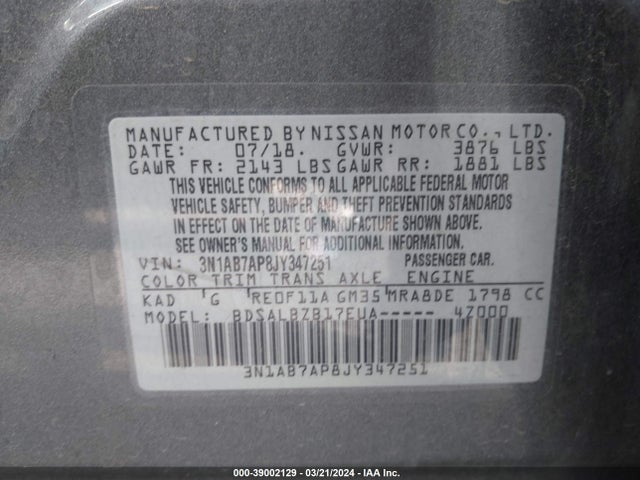 Nissan SENTRA S 2018 3N1AB7AP8JY347251 Image 9