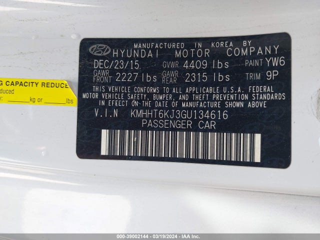 Hyundai Genesis 3.8 Base 2016 KMHHT6KJ3GU134616 Image 9