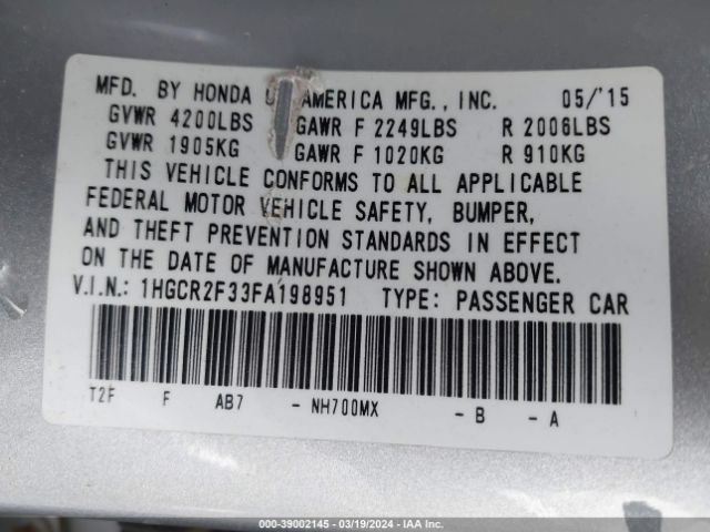 1HGCR2F33FA198951 Honda ACCORD LX