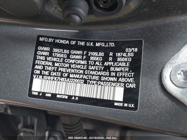 Honda Civic Ex-l 2018 SHHFK7H83JU220032 Image 9