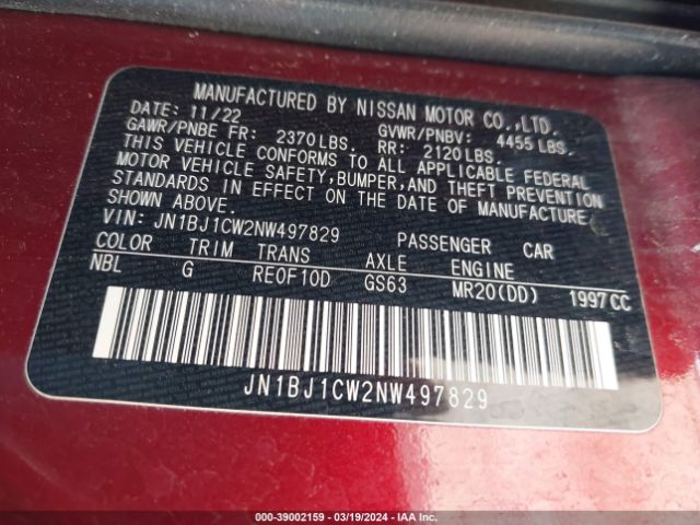 JN1BJ1CW2NW497829 Nissan Rogue Sport Sl Awd Xtronic Cvt