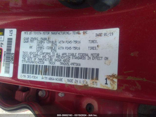 5TFAX5GN6KX143530 Toyota Tacoma Sr