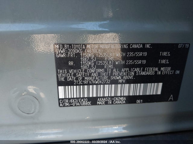 Toyota Rav4 Xle Premium 2019 2T3C1RFV7KW042732 Image 9