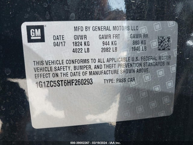 Chevrolet Malibu 1fl 2017 1G1ZC5ST6HF260293 Image 9