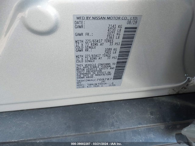 Nissan Rogue Sv Intelligent Awd 2020 5N1AT2MVXLC709787 Image 9