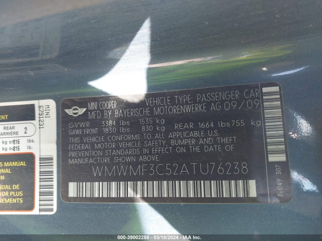 2010 MINI COOPER WMWMF3C52ATU76238 Photo 8