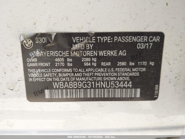 BMW 330I 2017 WBA8B9G31HNU53444 Image 9