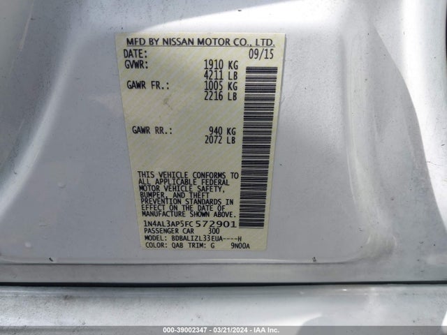 Nissan Altima 2.5 Sv 2015 1N4AL3AP5FC572901 Image 9