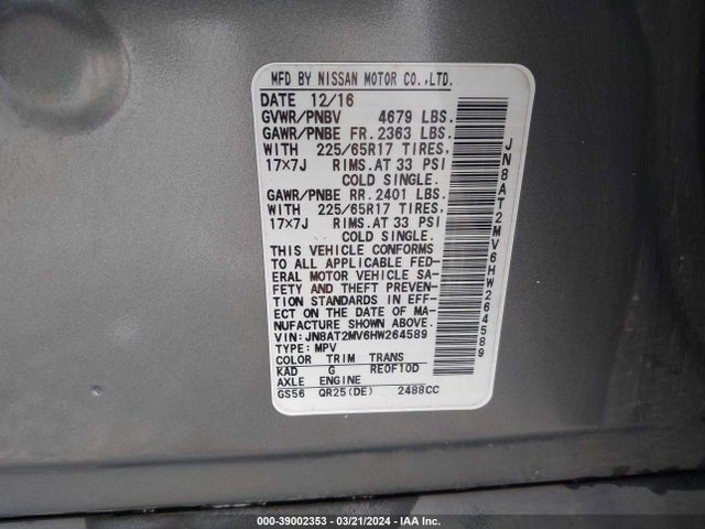 Nissan ROGUE S 2017 JN8AT2MV6HW264589 Image 9