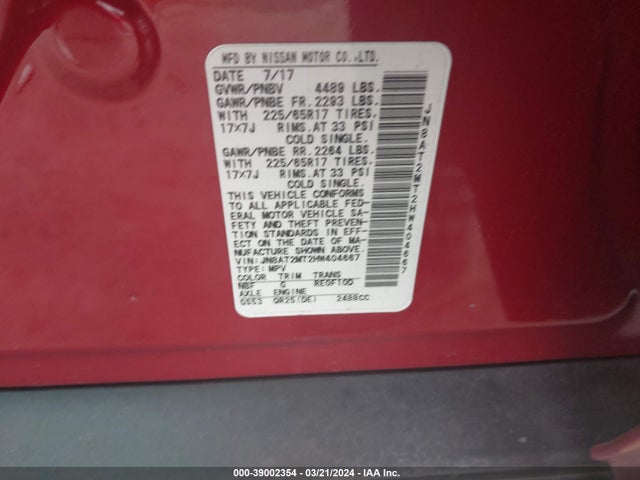 Nissan ROGUE SV 2017 JN8AT2MT2HW404667 Image 9