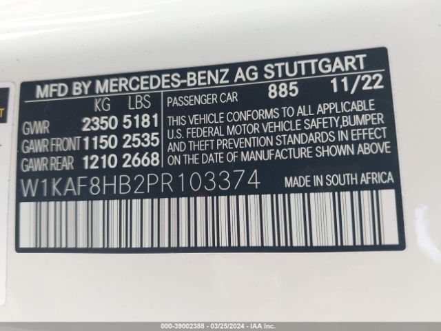 W1KAF8HB2PR103374 Mercedes-Benz Amg C 43 4matic
