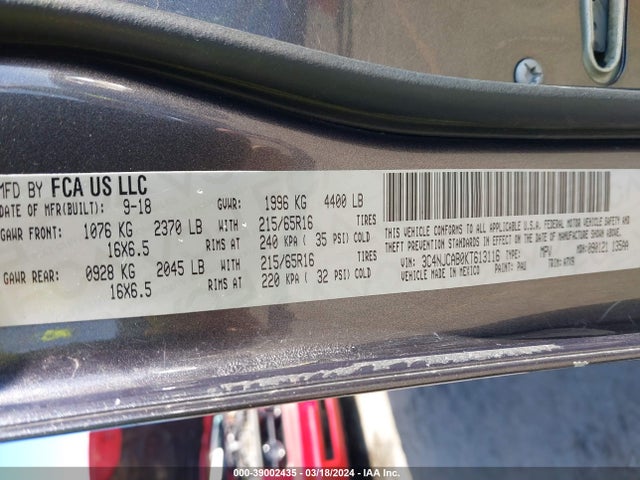 3C4NJCAB0KT613116 Jeep Compass Sport Fwd
