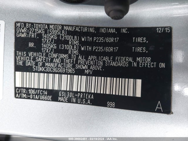 Toyota Sienna Le 8 Passenger 2016 5TDKK3DC9GS691965 Image 9