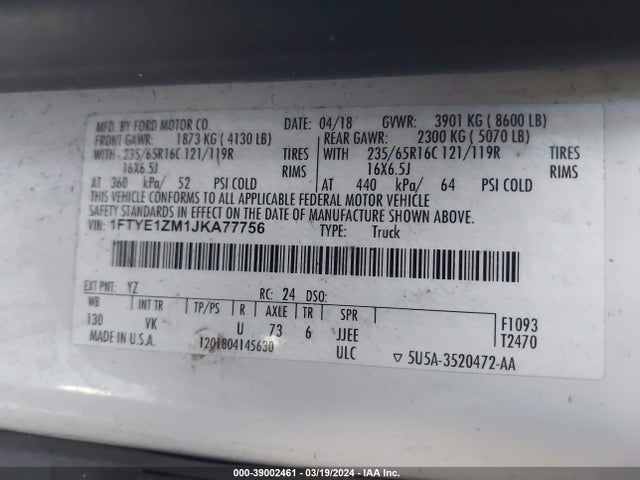Ford Transit-150 2018 1FTYE1ZM1JKA77756 Image 9
