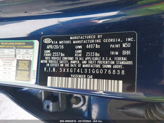 KIA Optima Lx 2016 5XXGT4L31GG076838 Image 9