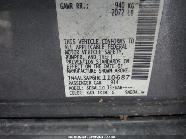 Nissan Altima 2.5 Sv 2017 1N4AL3AP6HC110687 Image 9