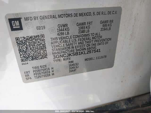 Chevrolet TRAX LS 2019 3GNCJKSB1KL297541 Image 9