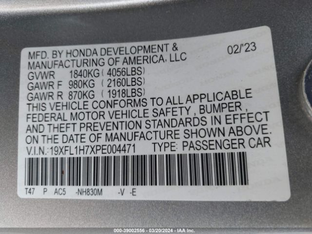 19XFL1H7XPE004471 Honda Civic Ex-l /ex-l W/o Bsi