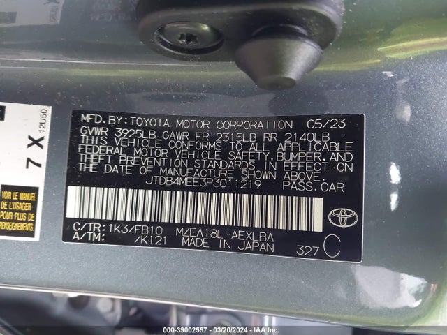 Toyota COROLLA LE 2023 JTDB4MEE3P3011219 Image 9
