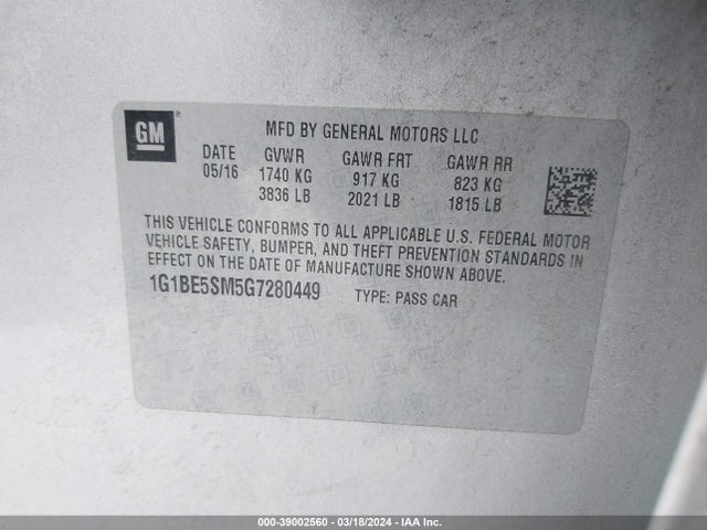 Chevrolet Cruze Lt Auto 2016 1G1BE5SM5G7280449 Image 9